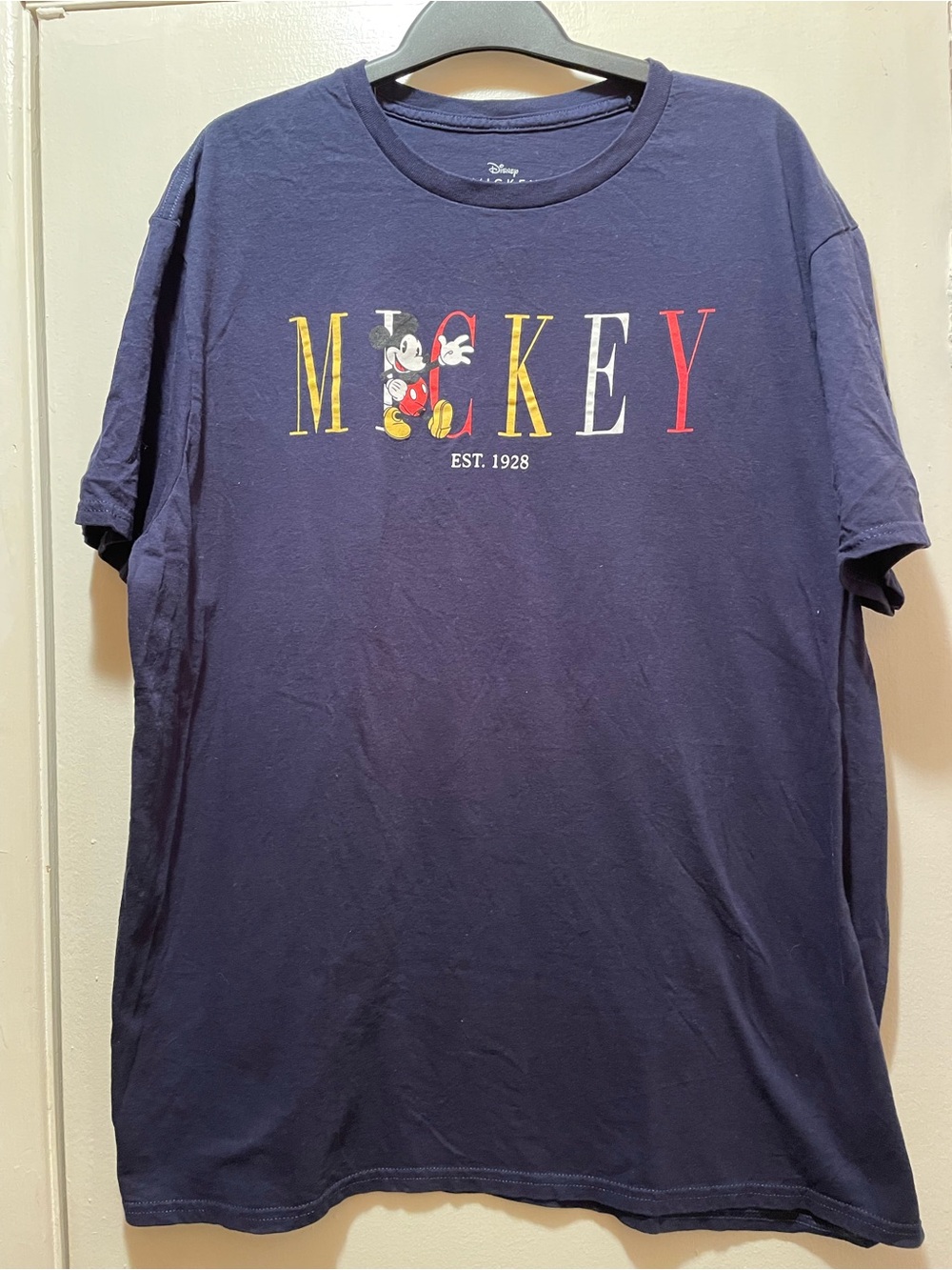 Disney Mickey Mouse Graphic T-Shirt Navy Blue Est 1928 Short Sleeve Tee
